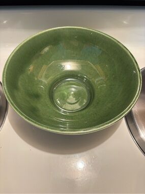 vintage Haeger USA 101 Pottery green footed console serving bowl